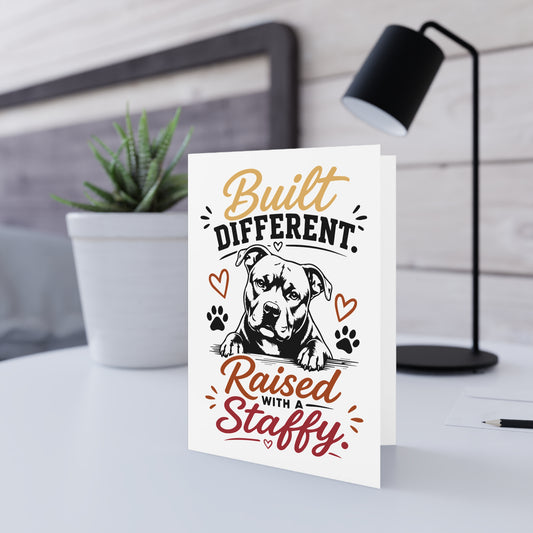 Built Different, Raised with Staffy — Greeting Card