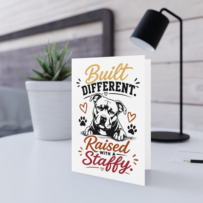 Built Different, Raised with Staffy — Greeting Card